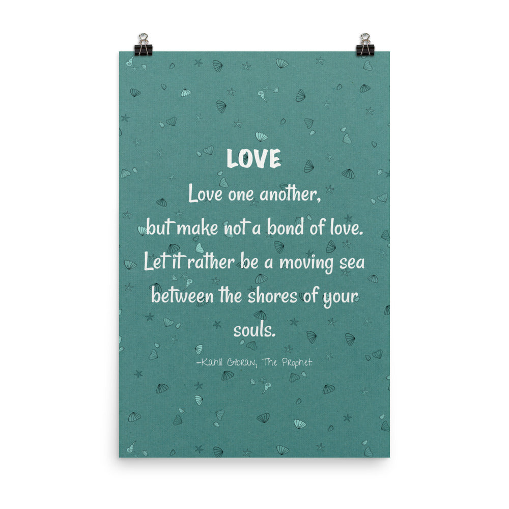 Kahlil Gibran on love quote blue & white poster 24x26