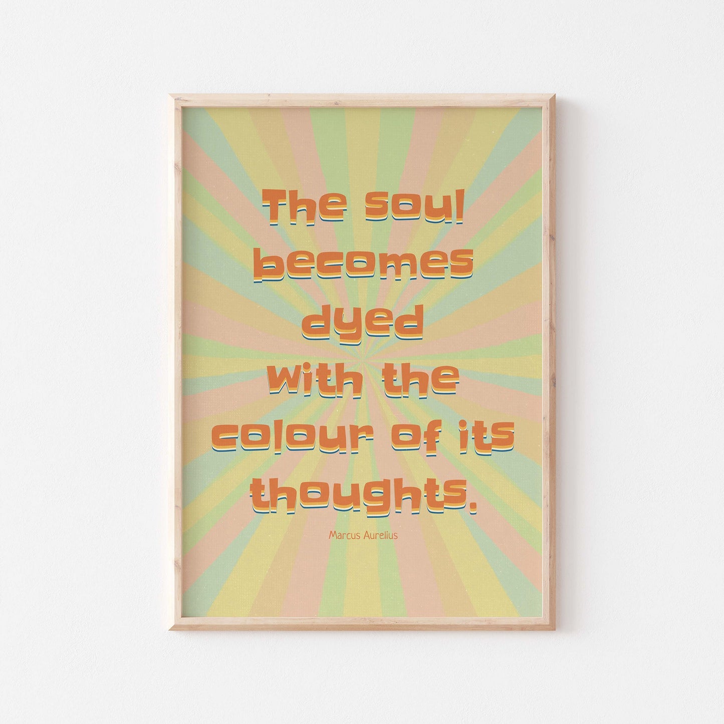 marcus aurelius print in colorful pastel colors background design in wood frame mockup