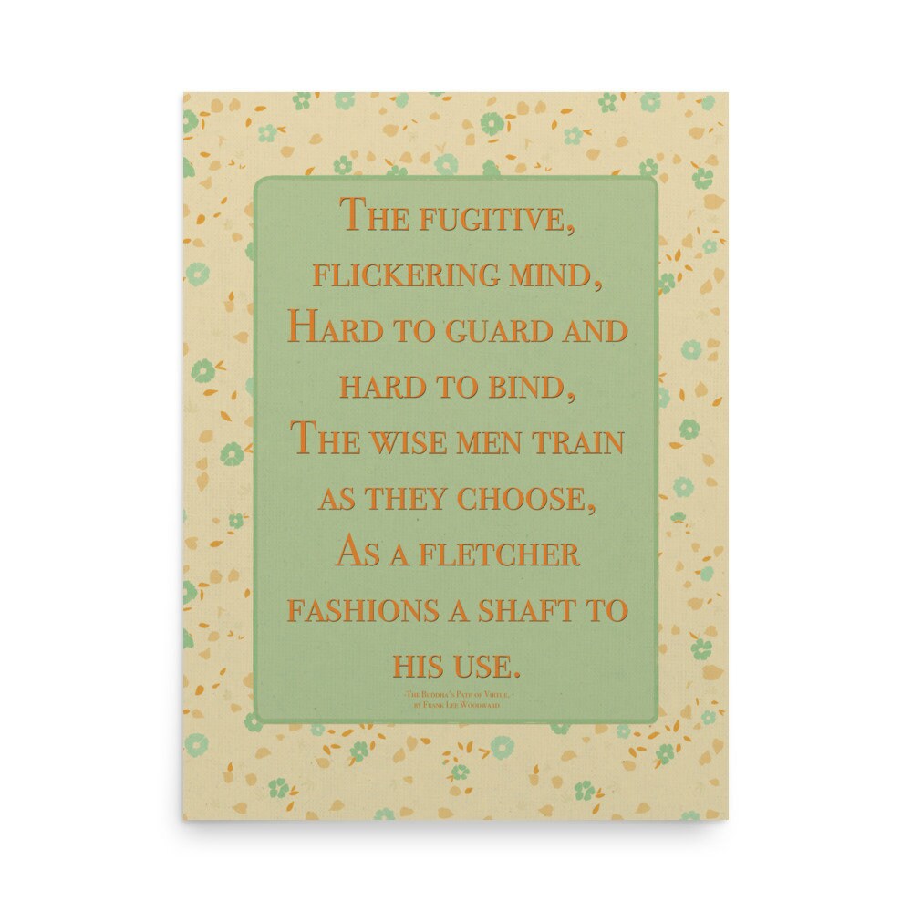 Dhammapada quote on mind poster in pastel colors with floral design