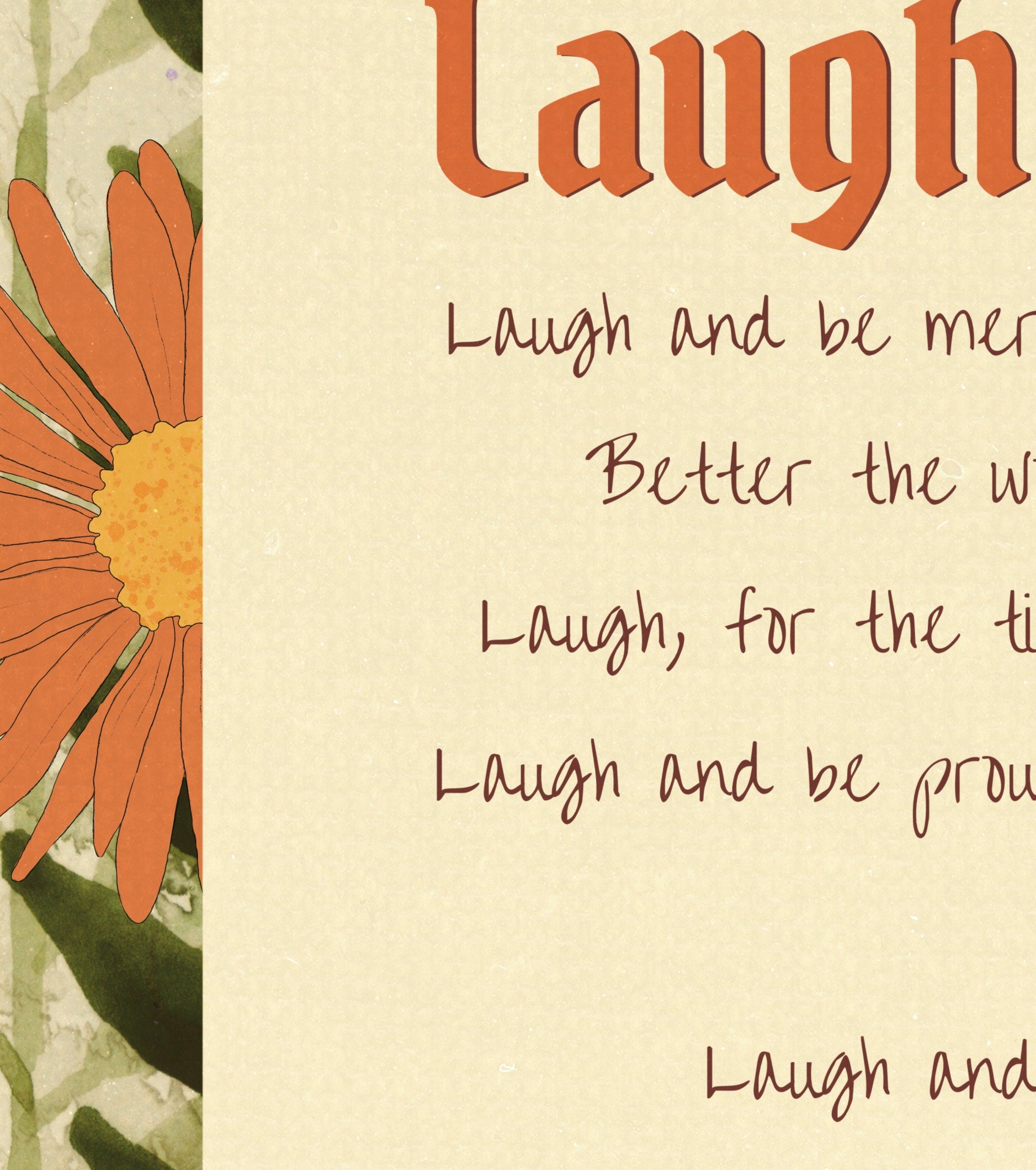 Laugh & Be Merry Poem, Inspirational Poem, Poetry Art Print with Floral Design, Happy Wall Decor
