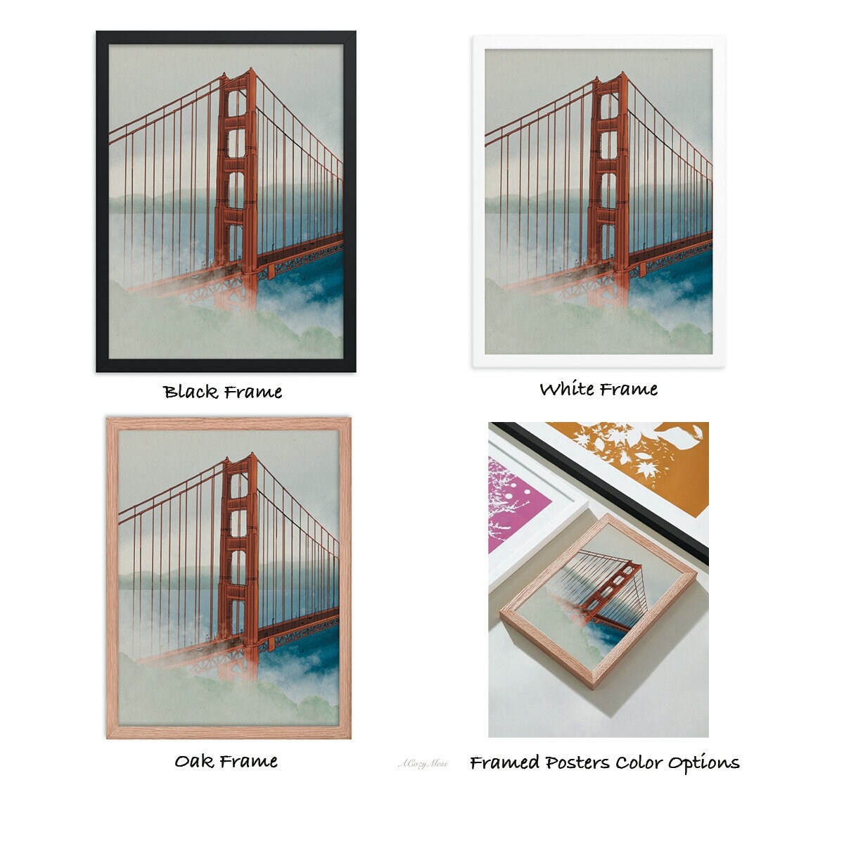 Golden Gate Bridge Poster, California Art Print, Travel Posters, Canvas Prints & Framed Posters