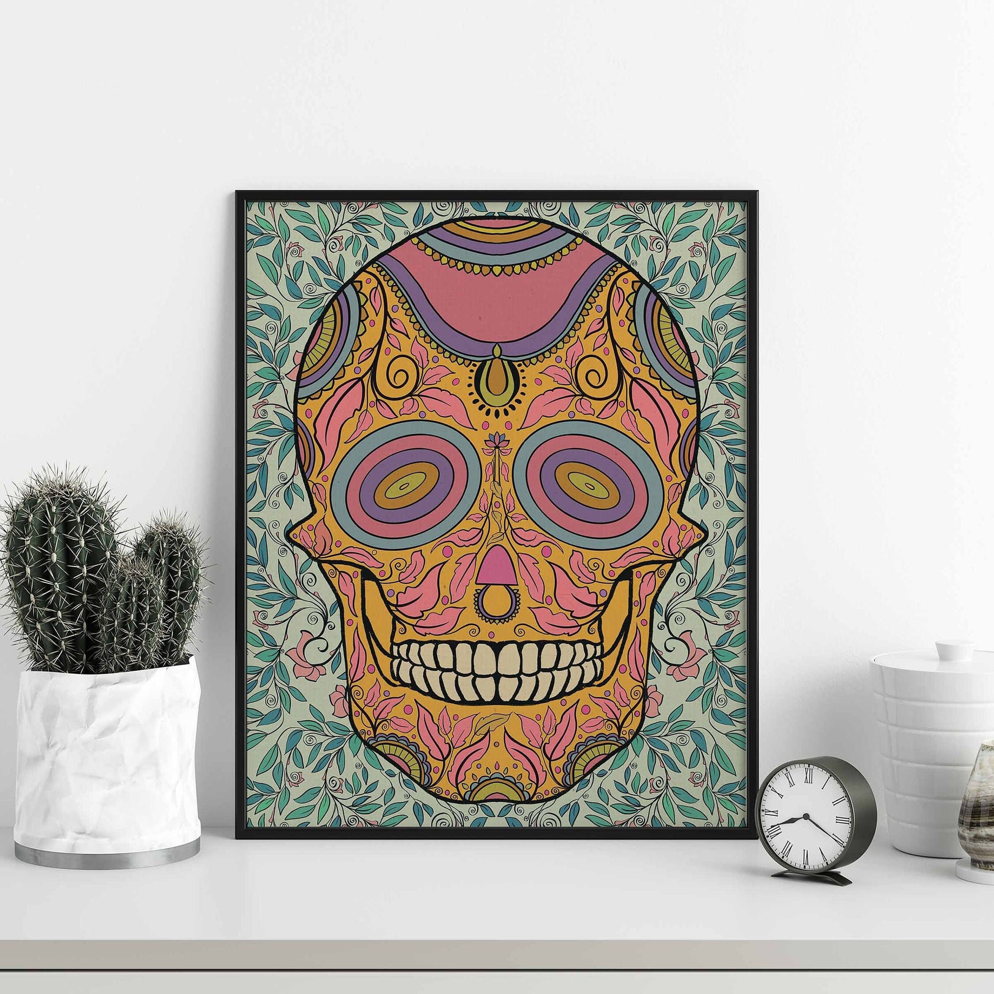 Skull Art Print, Colorful Art Print, Floral Skull Art, Skull Wall Art