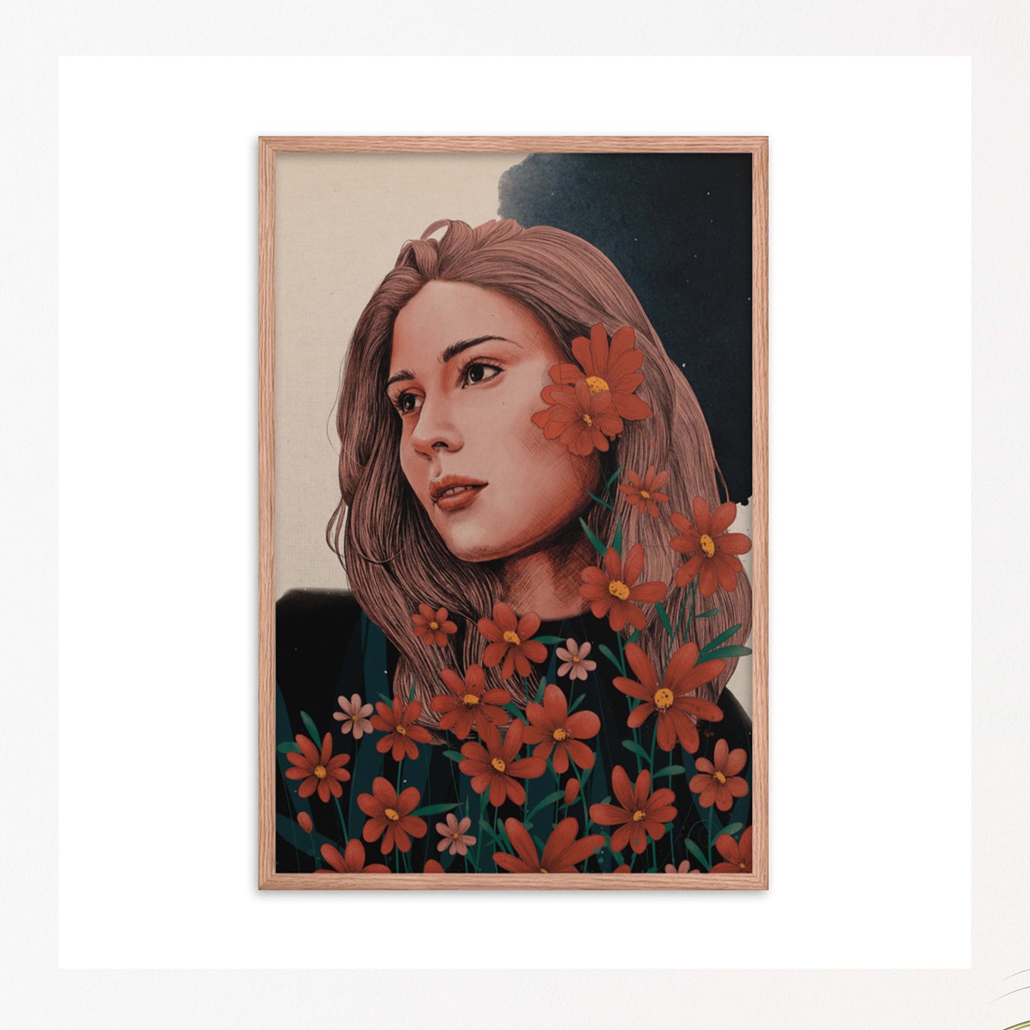 Floral Woman Portrait, Flower Woman Poster, Wall Art Decor