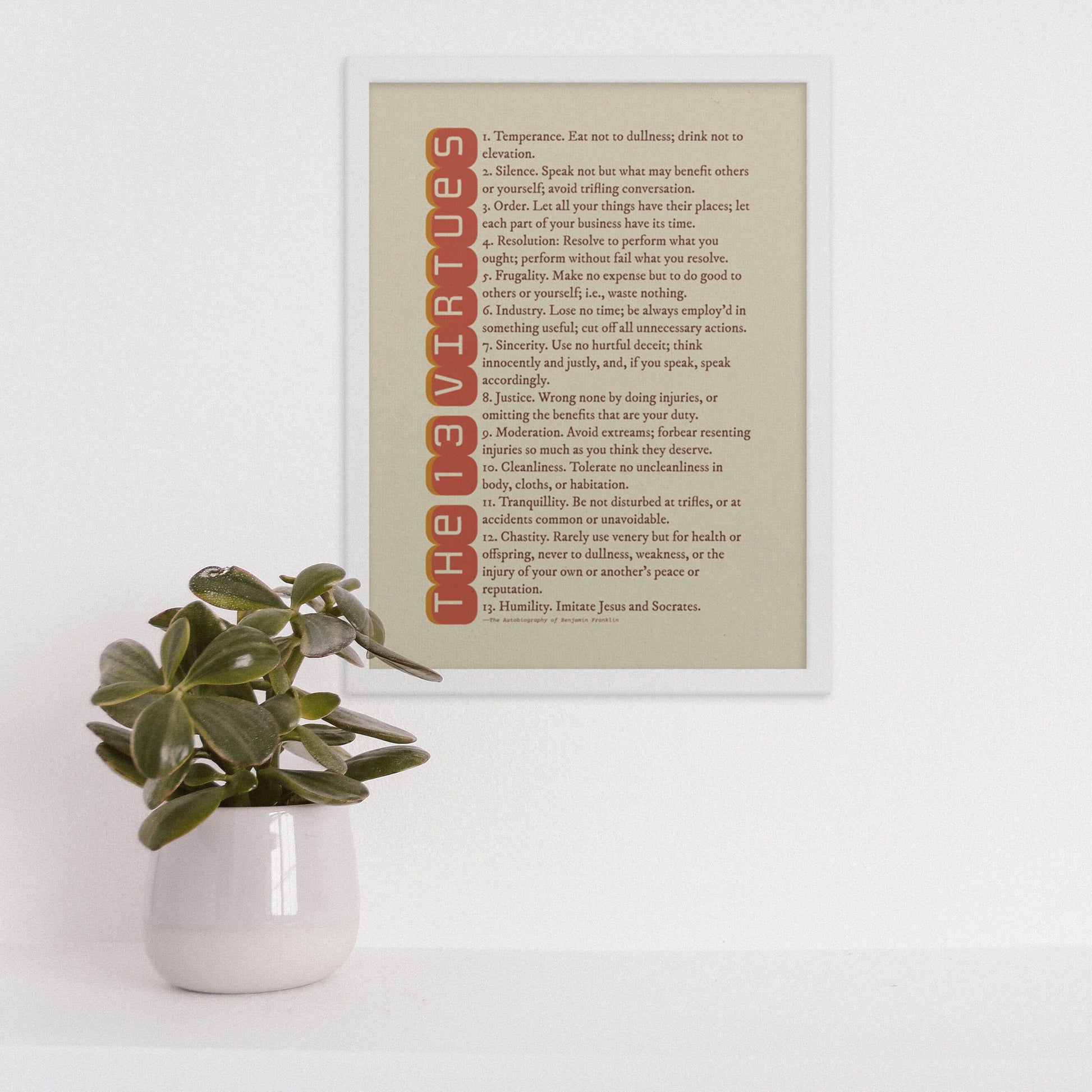 13 Virtues By Benjamin Franklin Poster, Inspirational Poster