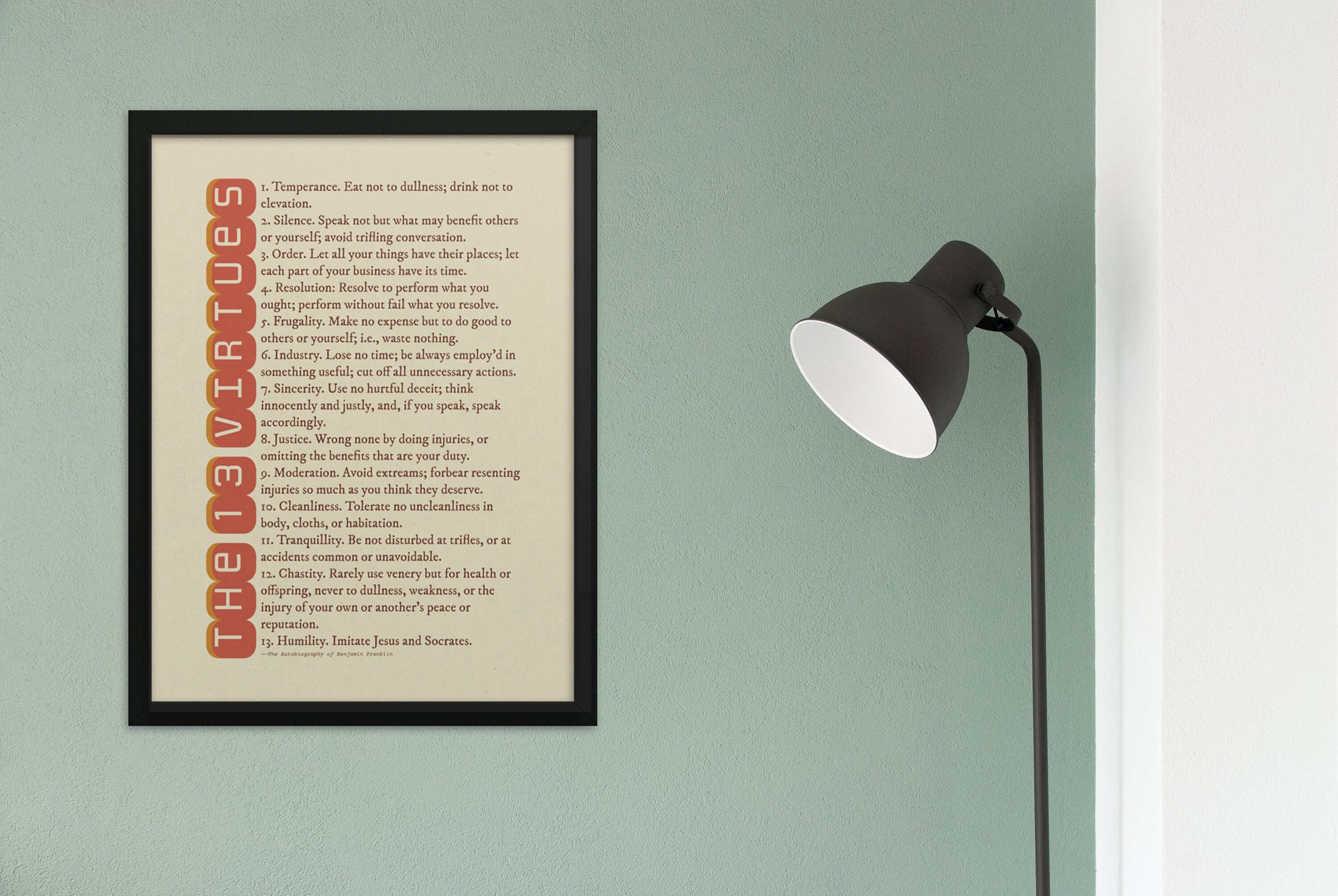 13 Virtues By Benjamin Franklin Poster, Inspirational Poster A Cozy Mess