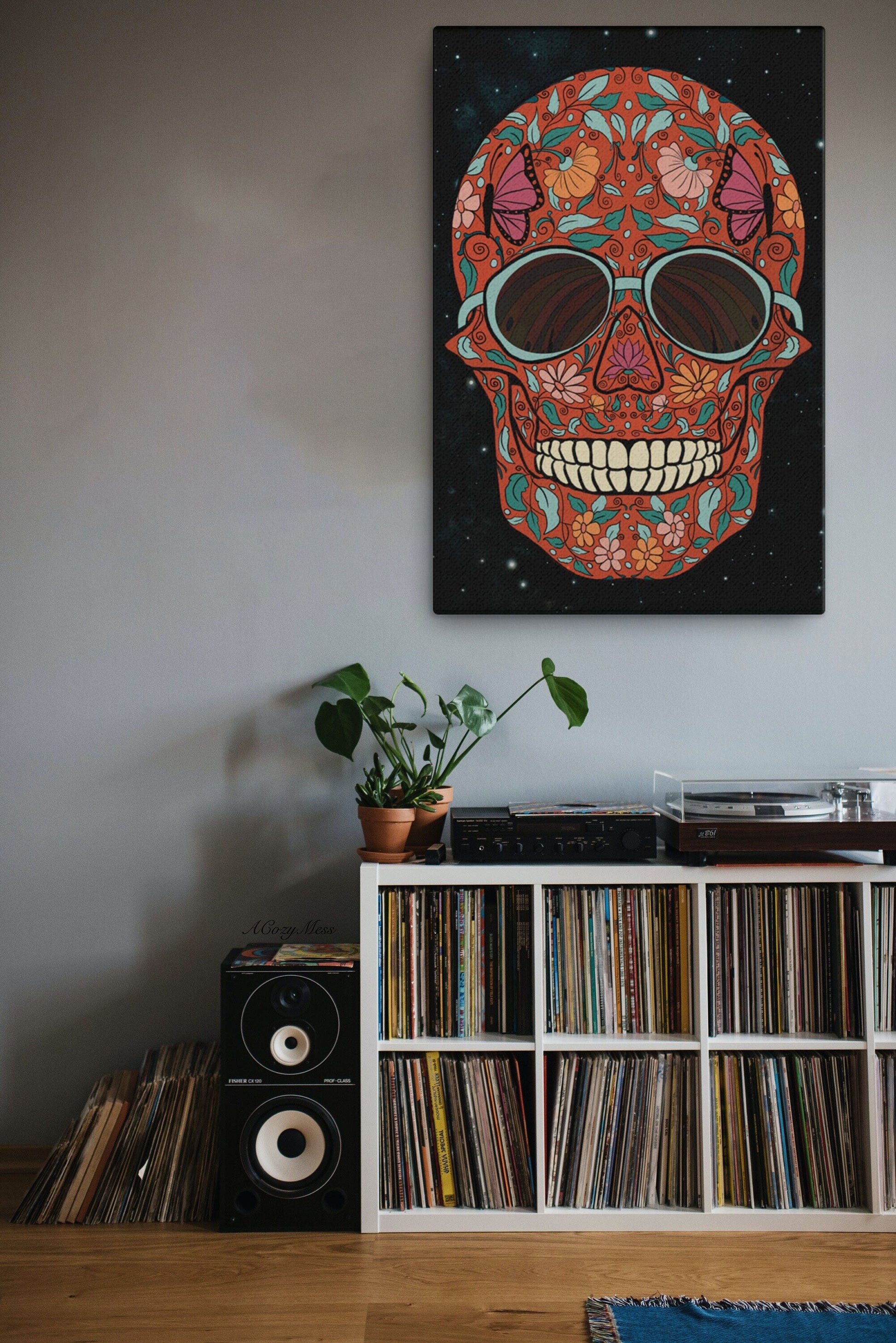Skull Art Print, Floral Skull Art Poster, Skull Wall Art