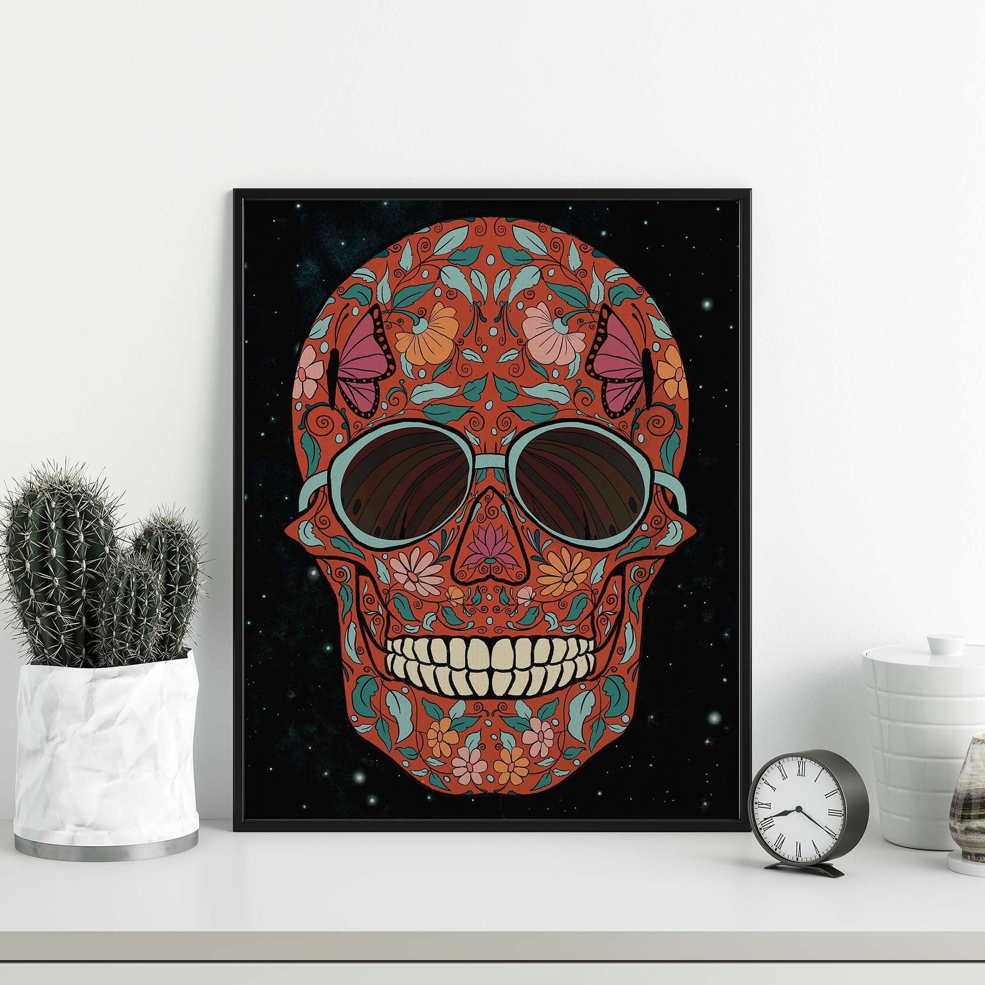 Skull Art Print, Floral Skull Art Poster, Skull Wall Art