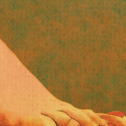 Art of an Indian woman in red saree wearing anklets wall art in red and green colors.