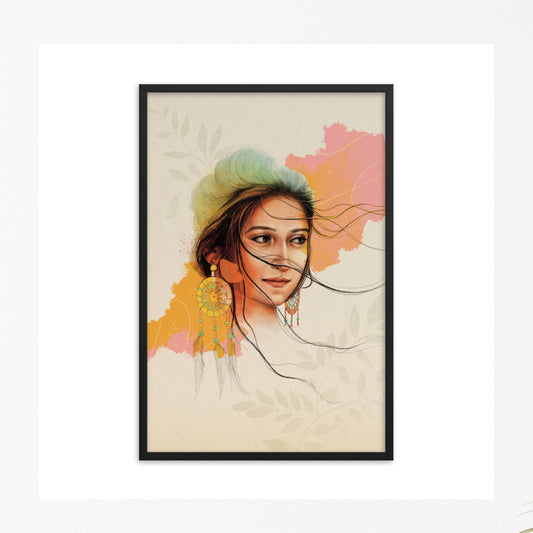 Colorful Woman Art Print in black frame