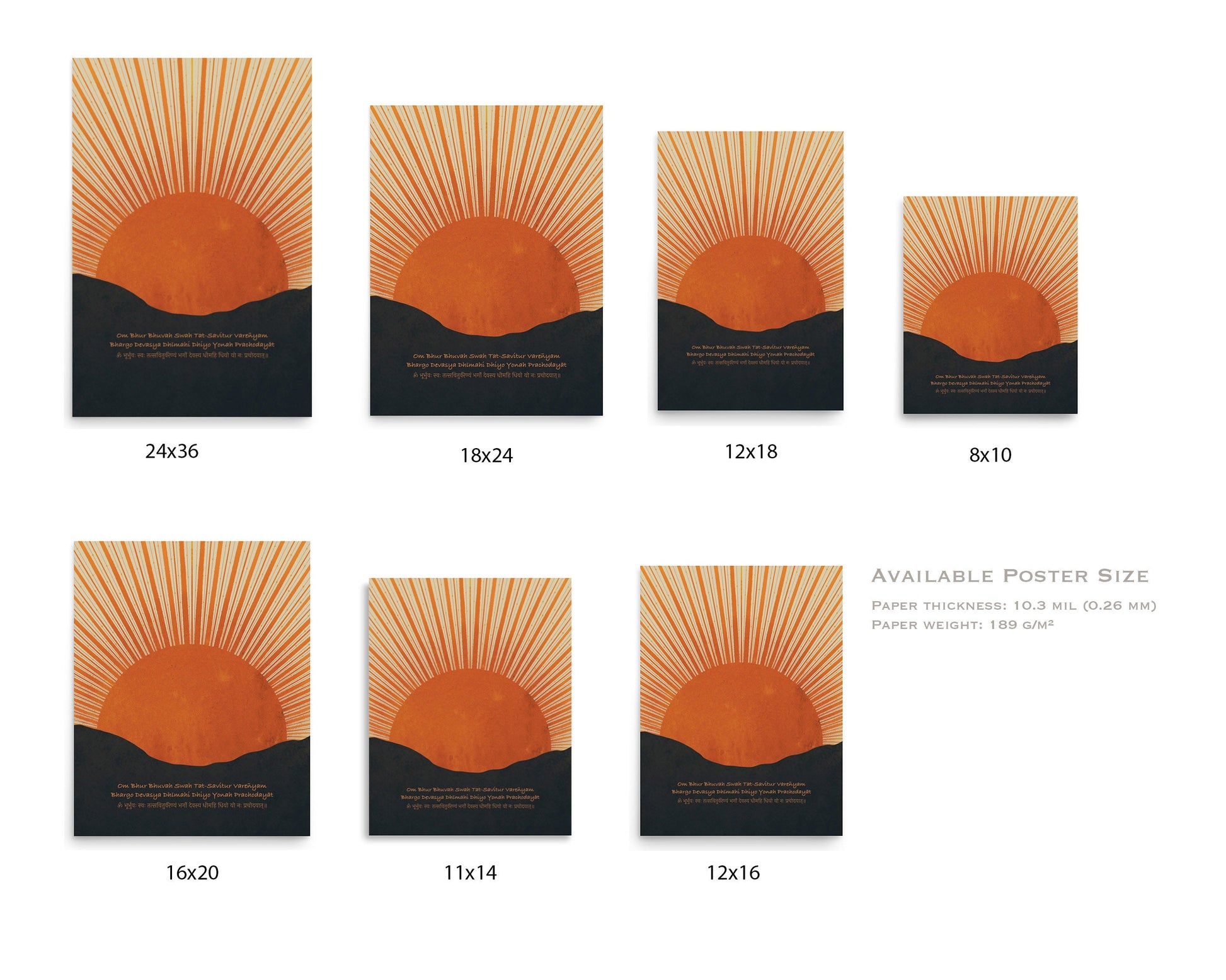 Gayatri Mantra Poster, Rising Sun, Meditation Mantra Print/Framed Poster/Canvas Print